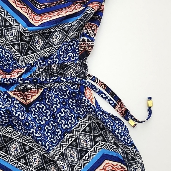 New Look Boho V Neck Long Sleeve Top Blue Red Grey Print Lightweight Size M - Picture 4 of 11